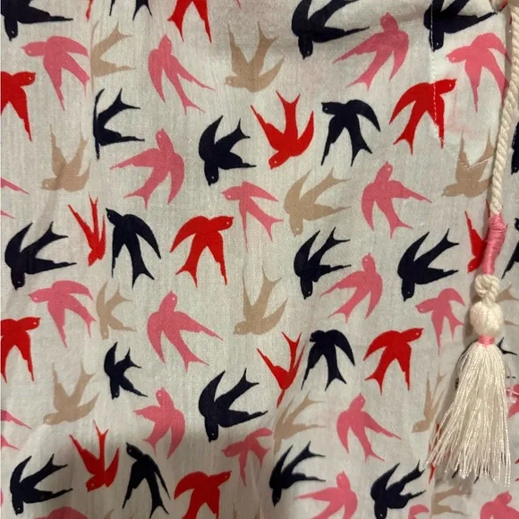 Boden Bird Print Tassel Tie Blouse Top Size 8 Pink Navy Red - Picture 3 of 3